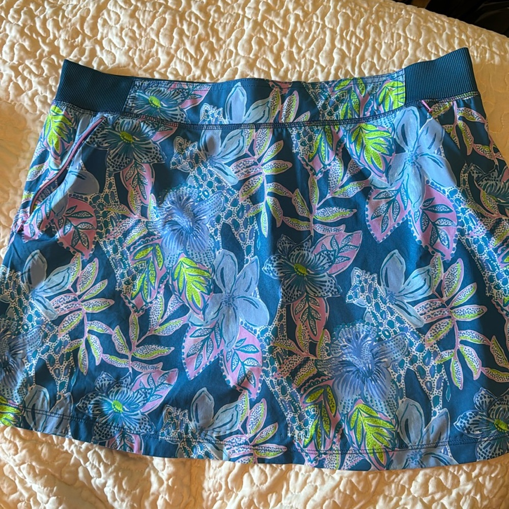 Lilly Pulitzer Blue Floral Skort with Pink & Lime Accents